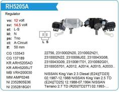 ��������� ���������� Nissan Terrano 2.7 TD, WD21, TD27T 02.1989- RH5205A RH5205A ����