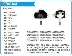 ��������� ���������� Scania K114 10.6 [DC] 08.1997-, 24V RB0316A RB0316A ����