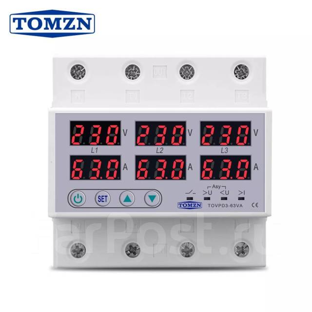 Реле контроля напряжения трехфазное tomzn tovpd3 63va