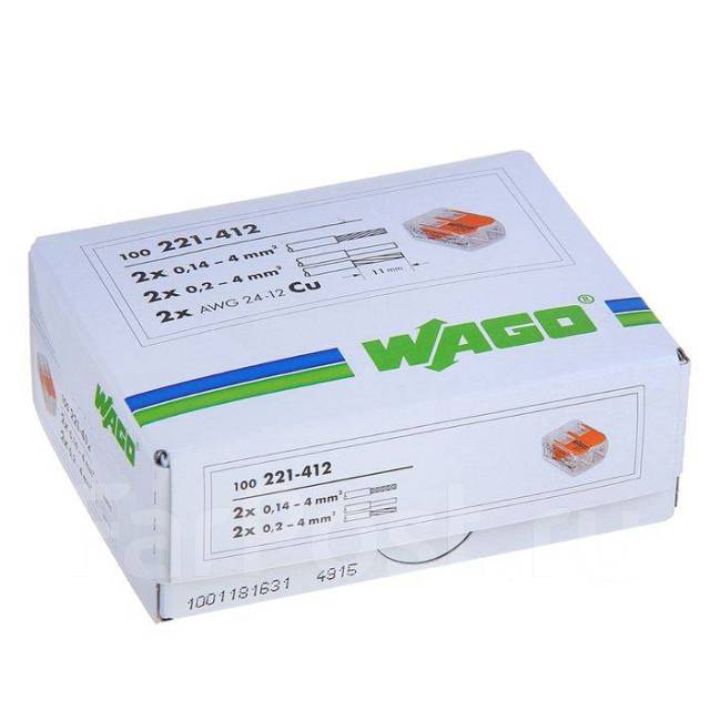 Клемма рыч. WAGO 221-412, двухпроводная сечением 4 мм2, набор 100 шт ...