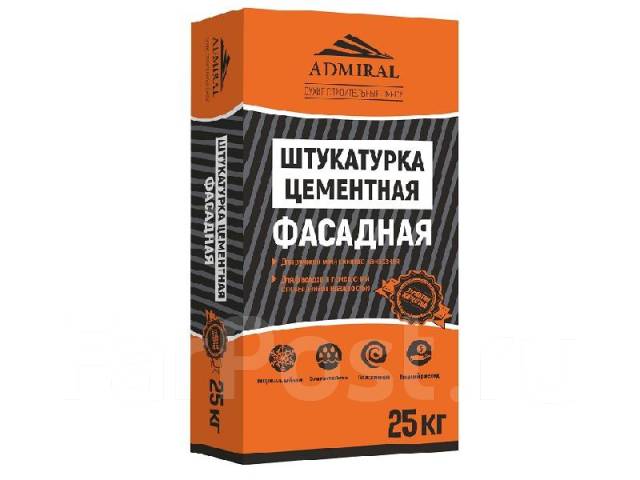 Штукатурка цементная Адмирал фасадная для наружных и внутренних работ ...