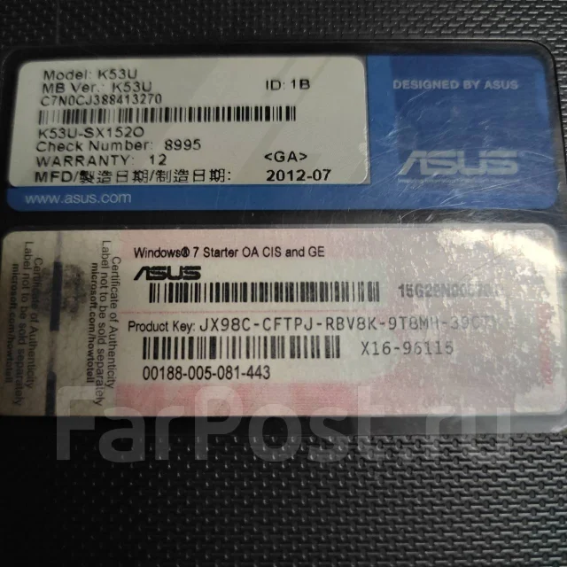 Asus K53U-SX152. 15.6", 1����, ��� 4 ��, ���� 320���, WiFi: 1, Bluetooth: 1, ����������� �� 1��. ����