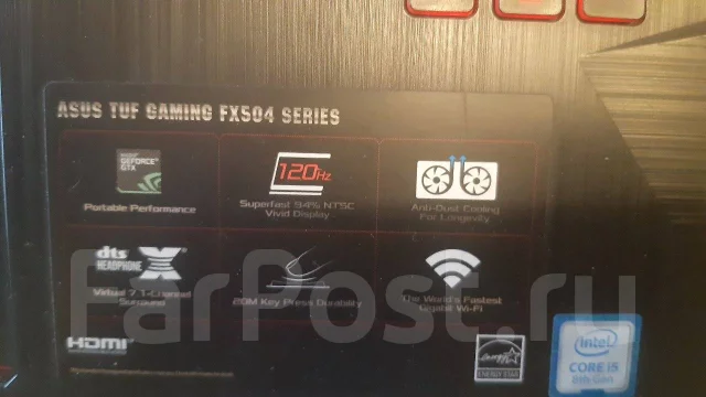 Asus TUF Gaming FX504. 15.5", 2,6����, ��� 16 ��, ���� 1 500���, WiFi: 1, Bluetooth: 1, ����������� �� 10��. ����