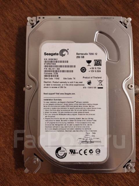 Продам жёсткие диски Seagate barracuda 250Gb, 250 Гб, SATA, б/у, в ...