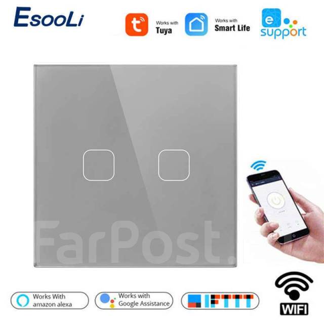 Сенсорный выключатель с Wi-Fi (серый, 2-х клав. ); умный выключатель ...