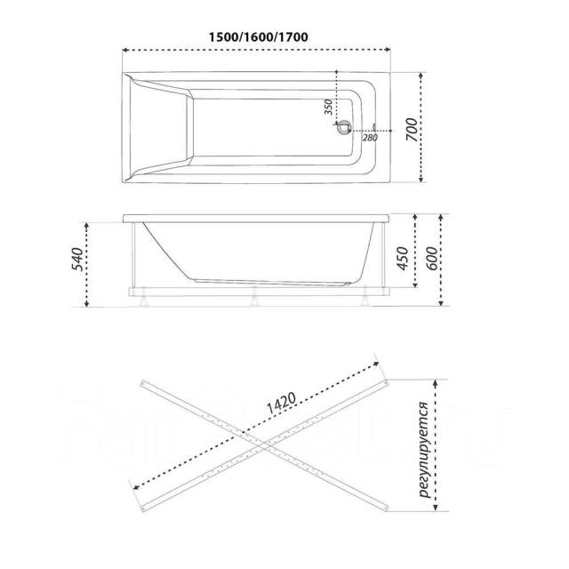Акриловая ванна 1ACReal Тори 150 1500х700х450мм в комплекте с каркасом ...