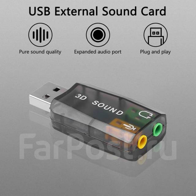Внешняя звуковая карта USB 2.0 для микрофона и динамиков/наушников ...