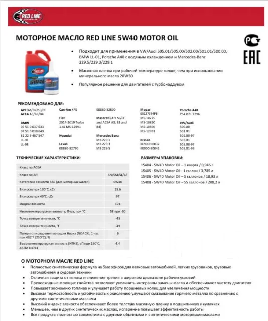 Red Line. 5W40, �������������, 0,95��. ����