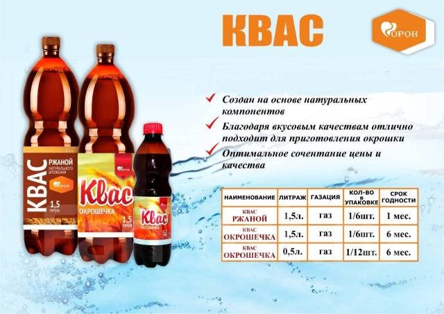 Квас ОРОН "Окрошечка" 1,5л, под заказ. Цена: 52.50₽ во Владивостоке