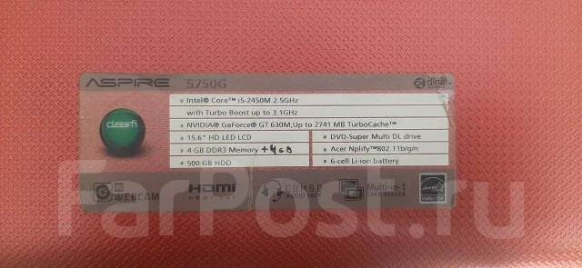 Acer Aspire 5750G. 15.6", 2,5����, ��� 8 ��, ���� 500���, WiFi: 1 ����