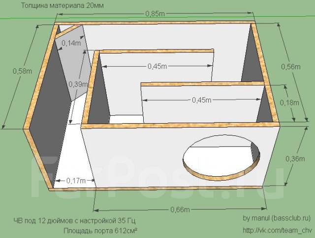 Чв короб для 12 сабвуфера чертеж