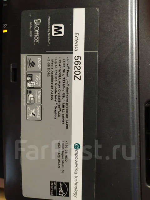 Acer Extensa. 15.4", 1,9����, ��� 3072 ��, ���� 250���, WiFi: 1, Bluetooth: 1, ����������� �� 1��. ����