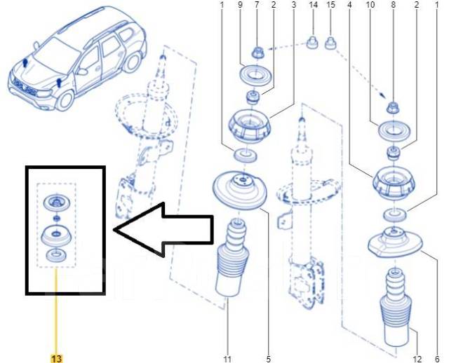 Схема передней стойки рено дастер