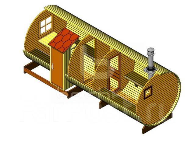 Баня бочка с моечной и комнатой отдыха