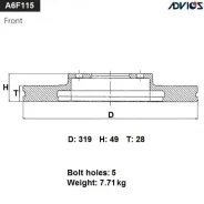���� ��������� ���. Advics (F) Lexus RX 350 GSU35L (03-08), Harrer A6F115B ����