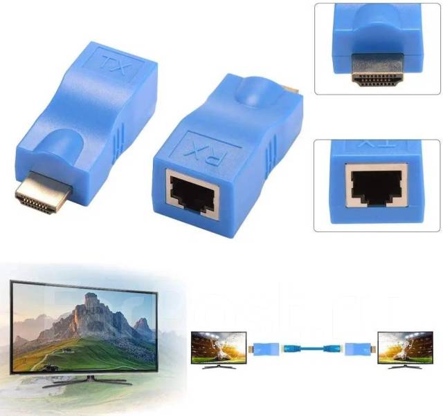 Удлинитель (адаптер) HDMI сигнала по витой паре (RJ45) до 30 м Black .