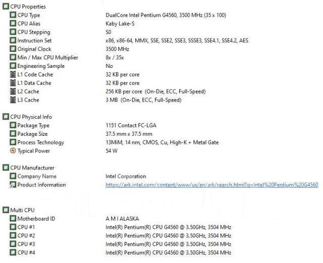 Intel Pentium G4560 ����