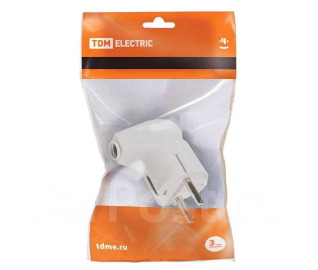 Вилка угловая TDM SQ1806-0007, с заземлением, 16А, 250В, белая, новый ...