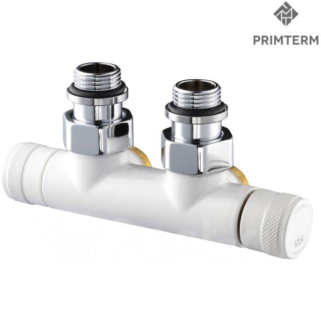 Узел нижнего подключения радиатора угловой 50 мм, запорный 3/4 Белый ...