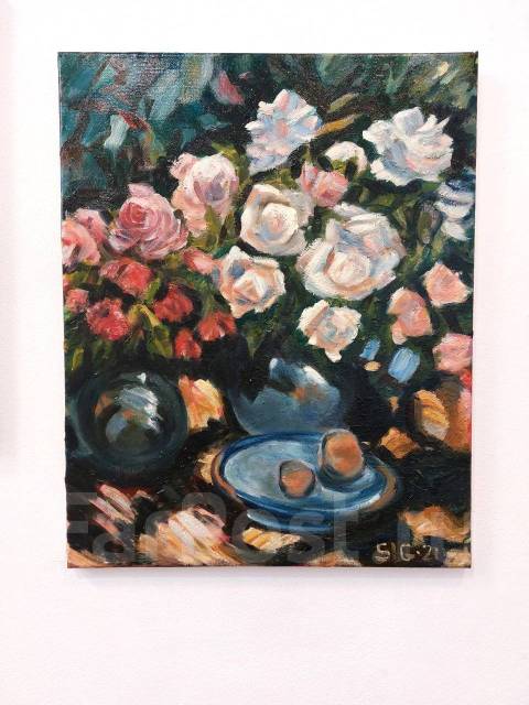 Картина Цветы на темном, холст, масло, 40*50 - Интерьер, текстиль и ...