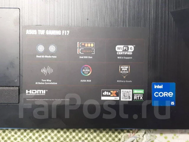 Asus TUF Gaming F17 FX706HCB. 17.3", 4,5����, ��� 16 ��, ���� 1 000���, WiFi: 1, Bluetooth: 1, ����������� �� 5��. ����
