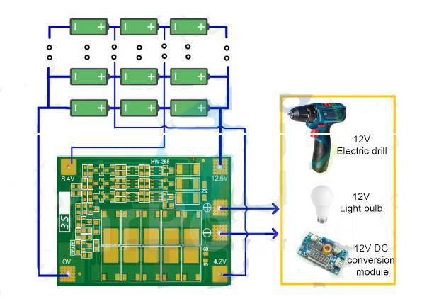 Схема зарядное платы шуруповерта 3 bms 12v
