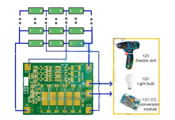 Схема подключения бмс 3s на шуруповерт фото