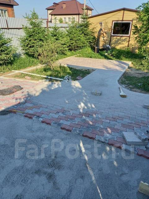 Благоустройство, монтаж брусчатки, плитки тротуарной, дренаж в Хабаровске