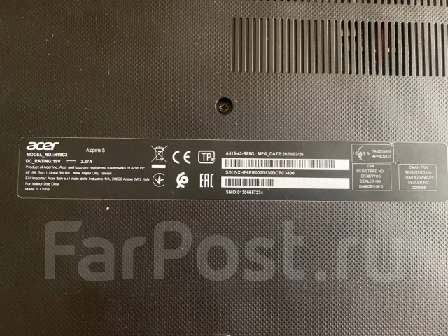 Acer Aspire 5 A515-43. 15.4", 3,7����, ��� 16 ��, ���� 756���, WiFi: 1, Bluetooth: 1, ����������� �� 3��. ����