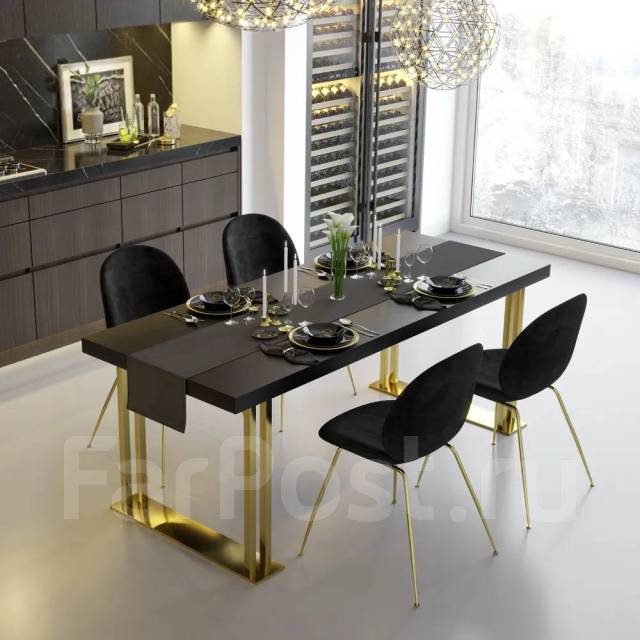 Обеденный стол - Black Elegante 1800. Черный/подстолье золото. Дуб ...