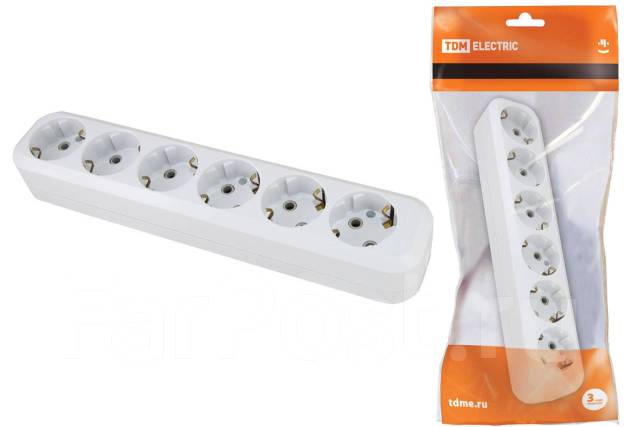 Колодка розеточная 6 гнезд з/к 16А 250В белая TDM* - Led-Elektro - Свет ...