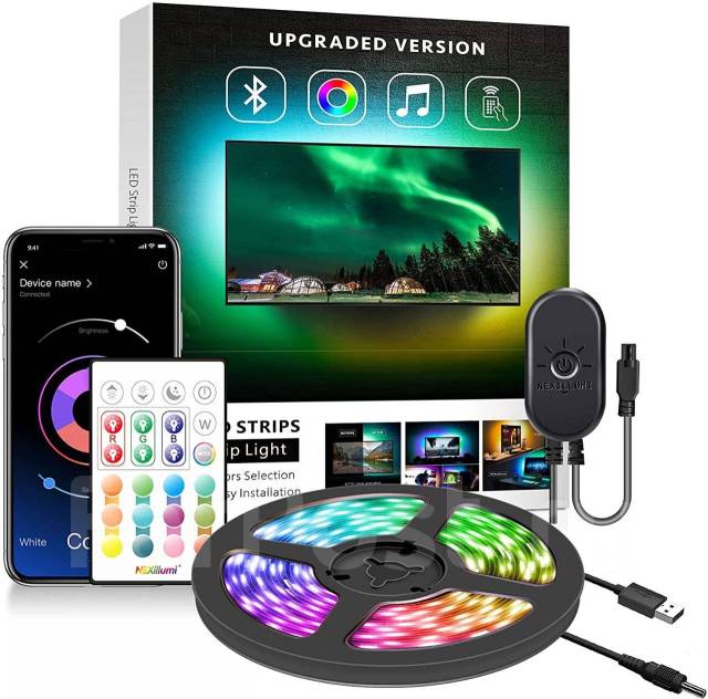 Светодиодная лента RGB с адаптером, пультом, Bluetooth, 10 метров ...