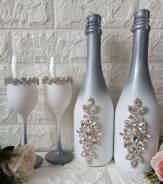 Красивый свадебный набор с камнями шампанское+бокалы! В наличии! фото