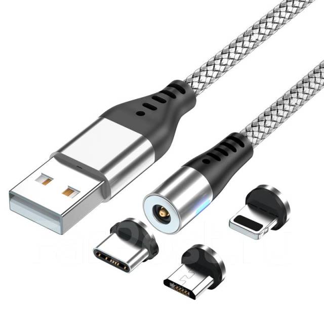 Кабель магнитный USB - Lightning / Micro USB / USB Type C 2.4A 2 метра ...