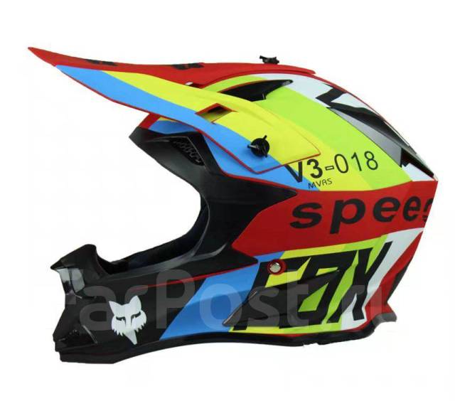 Шлем кроссовый WLT 166 FOX V3-018 красный желтый синий M, новый, в ...