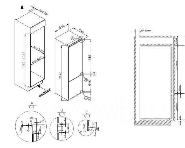 Встроенный холодильник схема встройки