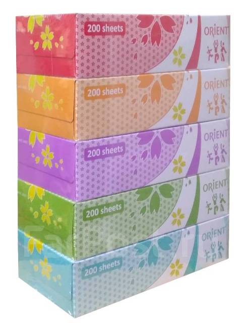 Салфетки бумажные вытяжные 2-х слойные "Orient", 200 шт/упак, Япония ...