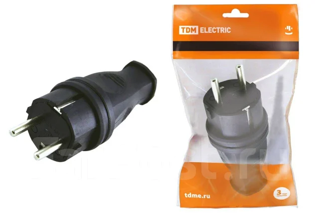 Вилка прямая каучук 2Р+РЕ 16А 250В IP44 TDM - Свет и электрика во ...