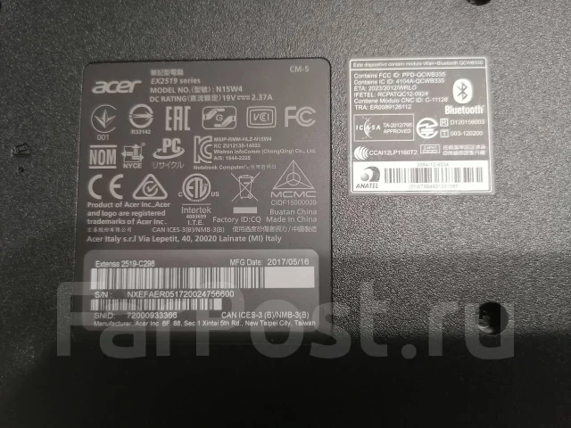 Acer Extensa EX2519. 15.6", 1,6����, ��� 4 ��, ���� 500���, WiFi: 1, Bluetooth: 1 ����