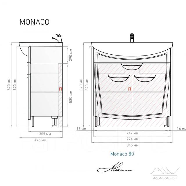 Тумба с раковиной alavann monaco 80 балтика 80 белая