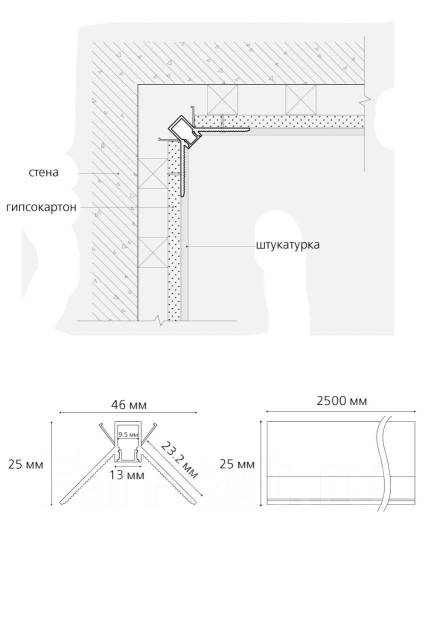 Алюминиевый профиль 006507 серый 2500 мм для LED лент - Стены, пол и ...
