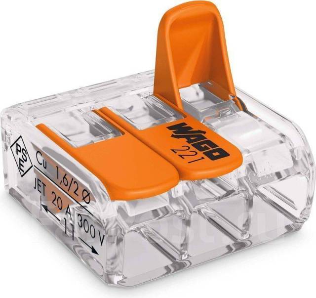 Клемма рыч. WAGO 221-413, трехпроводная, сечением 4 мм2, набор 50шт ...