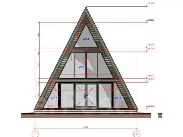 Проект треугольного дома со стеклянным фасадом чертеж