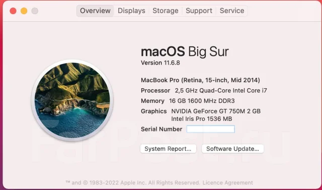 Apple MacBook Pro 15 2014 Mid. 15.4", 2,5����, ��� 16 ��, ���� 512���, WiFi: 1, Bluetooth: 1, ����������� �� 12��. ����