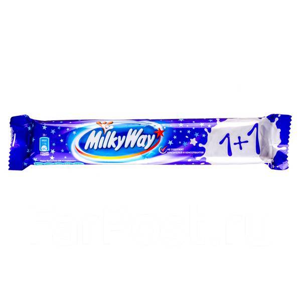 Батончик Милки Вей 1+1 52 г 1 уп. х 18 шт, в наличии, бесплатная ...