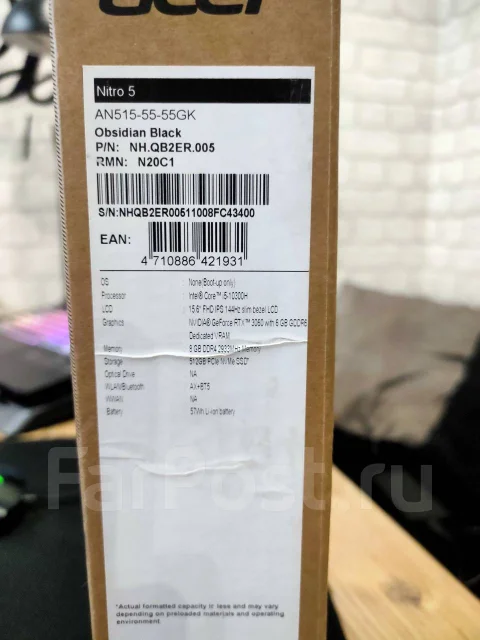 Acer Nitro 5 AN515-55. 15.6", 2,5����, ��� 16 ��, ���� 500���, WiFi: 1, Bluetooth: 1, ����������� �� 2��. ����
