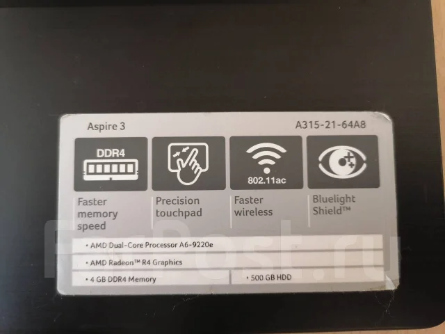 Acer Aspire 3 A315-21. 15.6", ��� 4 ��, ���� 500���, WiFi: 1, Bluetooth: 1, ����������� �� 10��. ����