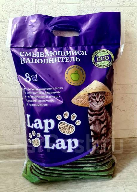 Наполнитель комкующийся, смывающийся для кошек "LapLap", вес 4кг / 8л ...