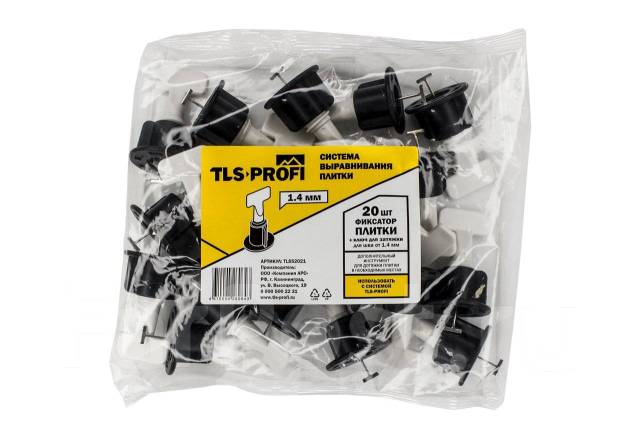 Фиксатор плитки TLS-Profi 1,4 мм, 20 шт зажим многоразовый + ключ в ...