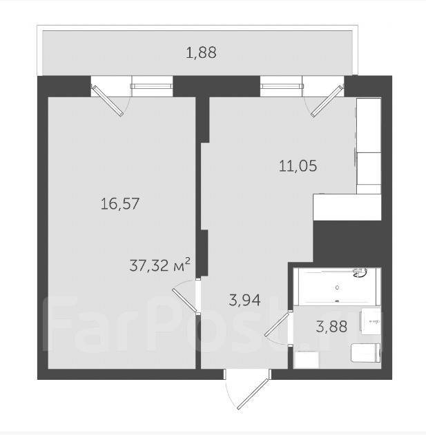 Шикарная 1 комнатная квартира, 24 Этаж. Подходит под семейную ипотеку ...